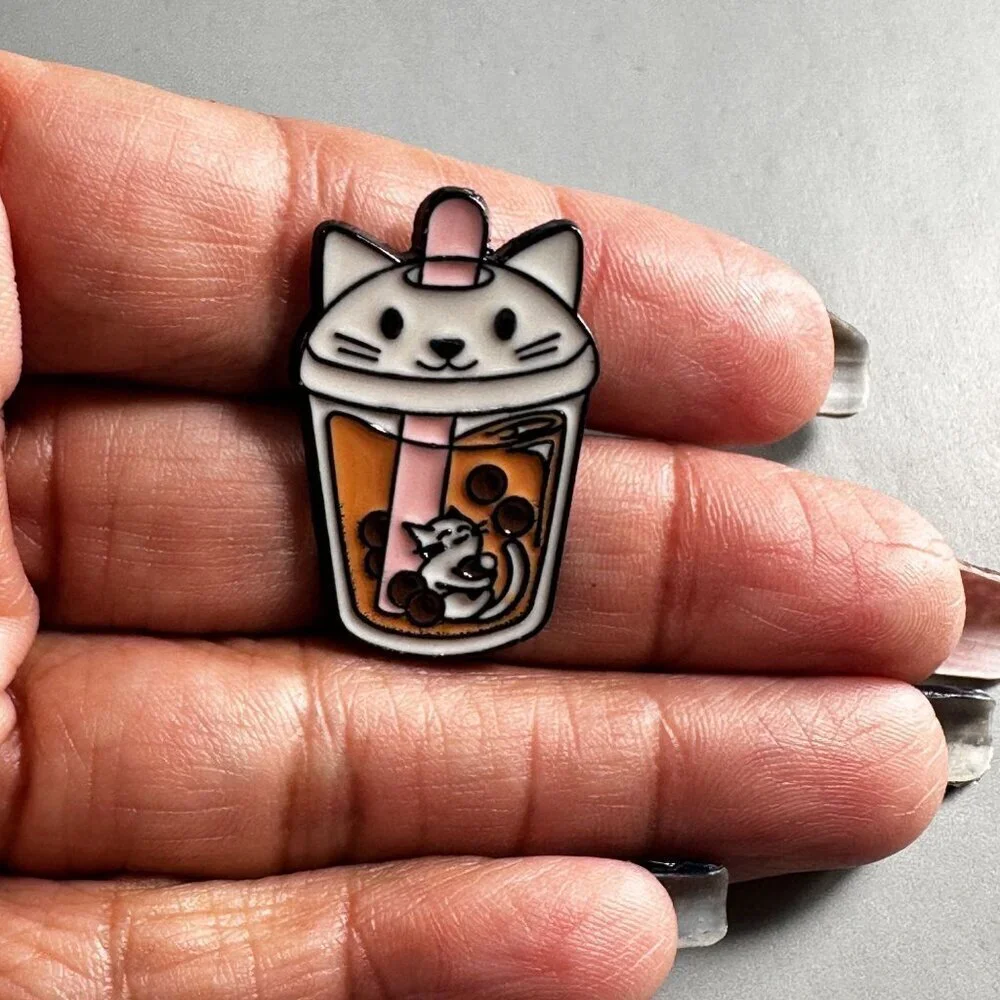 Cat Boba Tea Lapel Pin Kitten Pearl Tea Bubble Tea Brooch Accessories Jewelry